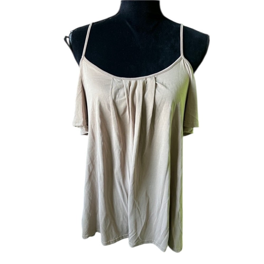 Mikey &‎ Joey Cold Shoulder Top Women Large Beige Tan